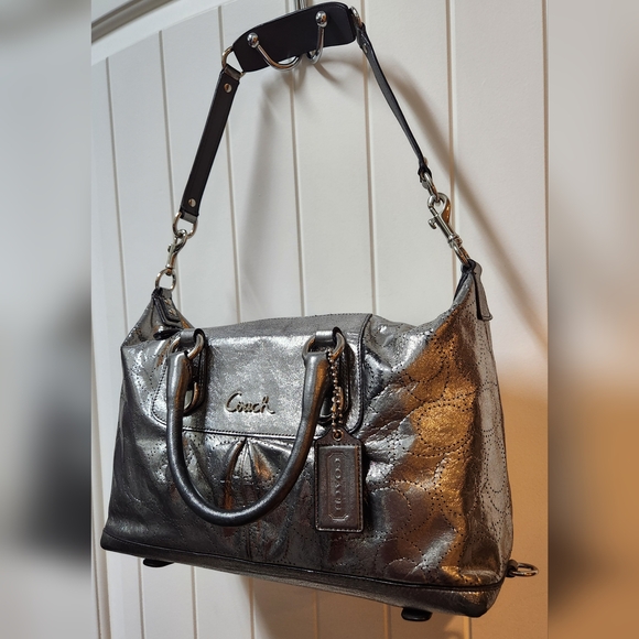 COACH Ashley Perforated Metallic Gunmetal Leather Satchel SALE SALE SALE!!! - Picture 5 of 16